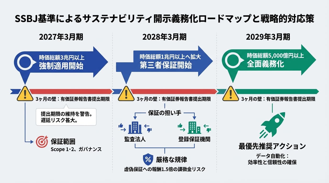 Featured image for blog post: SSBJ基準が2027年義務化。有報「3ヶ月の壁」を突破する経営判断と保証機関の選び方. 経営戦略・財務 related article thumbnail.