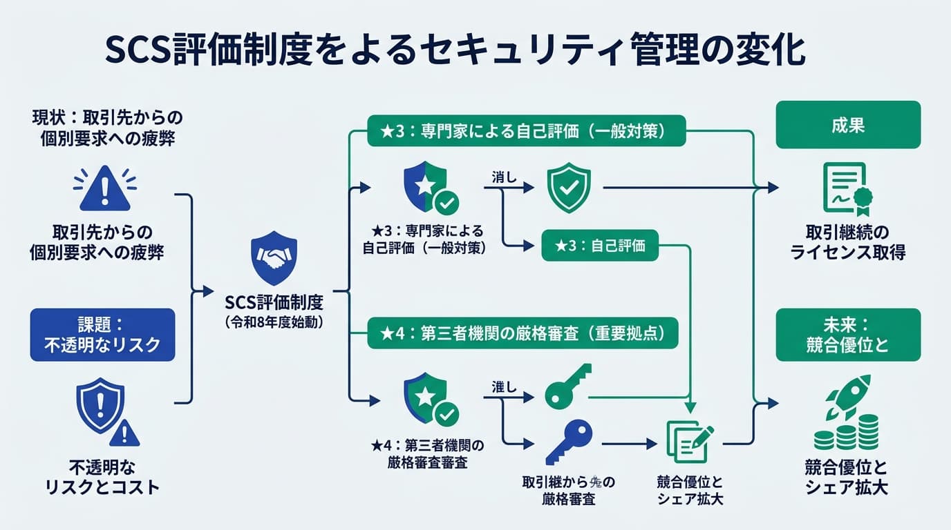 Featured image for blog post: 2026年始動のSCS評価制度とは?中小企業が「取引の入場券」を勝ち取る方法. 経営戦略・財務 related article thumbnail.