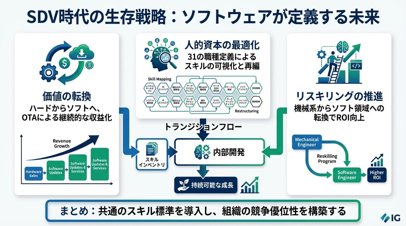 Featured image for blog post: SDV時代を生き抜く経営戦略:IT人材不足を突破する「スキル標準」と組織変革の要諦. 経営戦略・財務 related article thumbnail.
