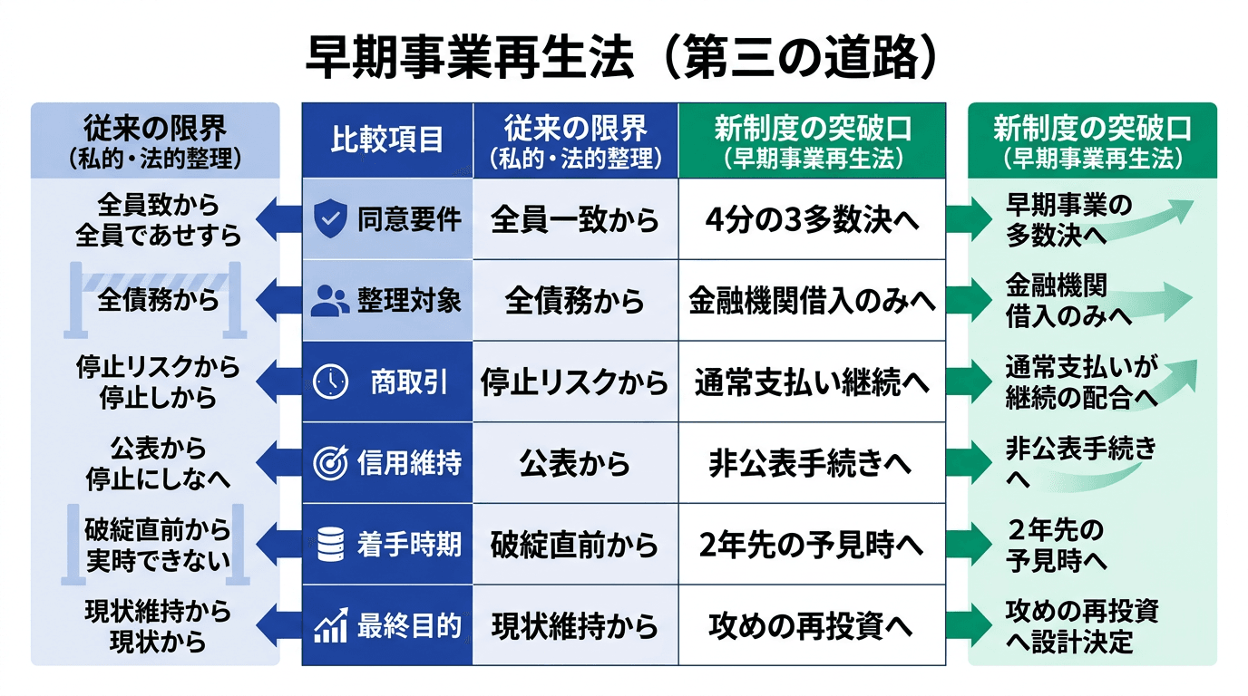 Featured image for blog post: 100%同意は不要。新制度「早期事業再生法」で借金整理と信用維持を両立する. 経営戦略・財務 related article thumbnail.