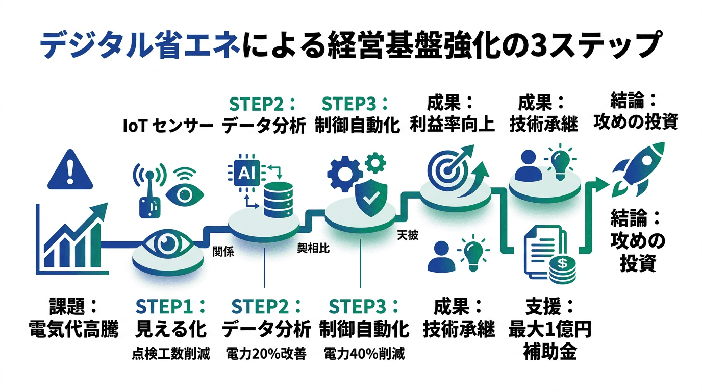 Featured image for blog post: 電気代高騰を利益に変える「デジタル省エネ」の衝撃:我慢の経営から攻めの投資へ. テクノロジー・イノベーション related article thumbnail.