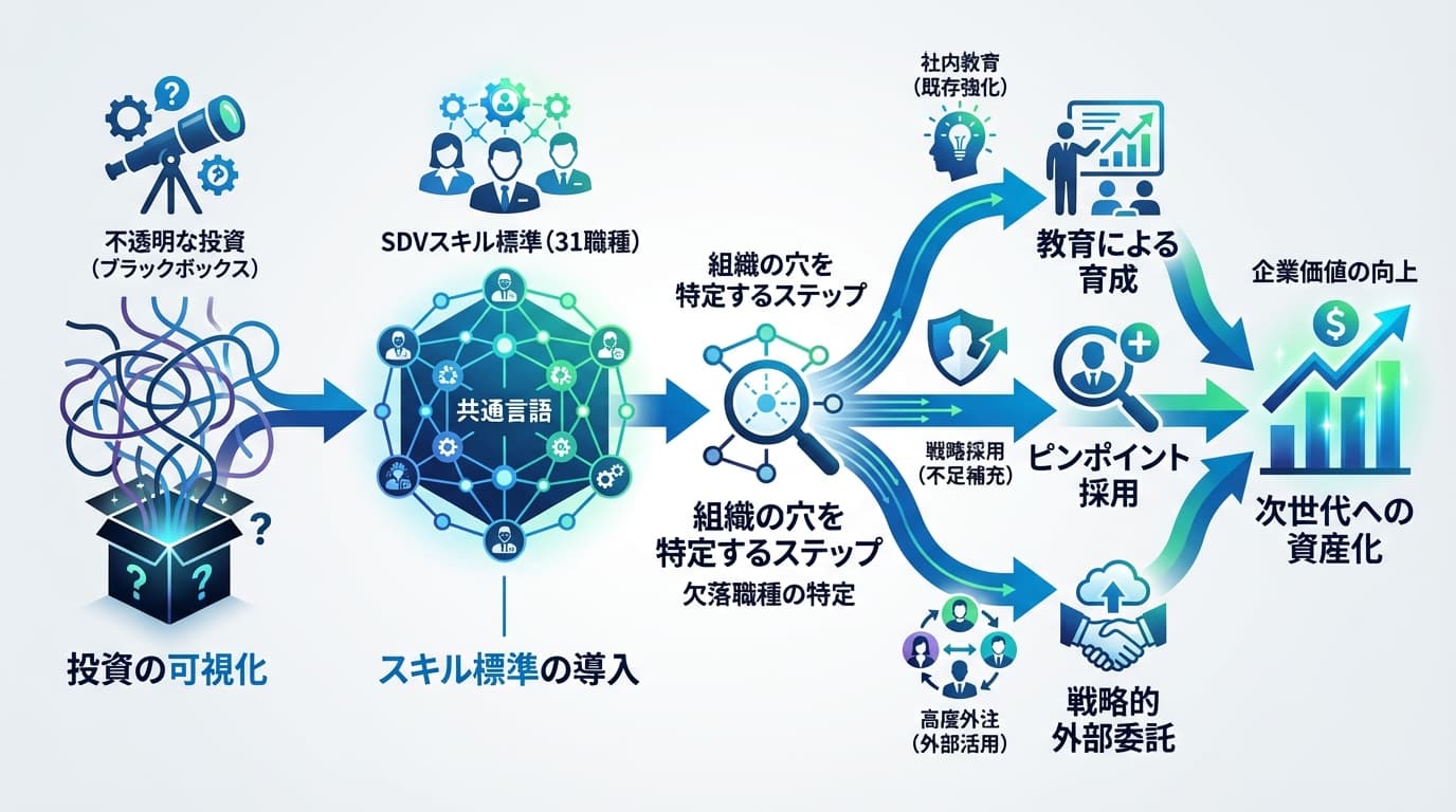 Featured image for blog post: SDVスキル標準で「開発のブラックボックス」を解消。経営者が投資の正解を導く方法. テクノロジー・イノベーション related article thumbnail.