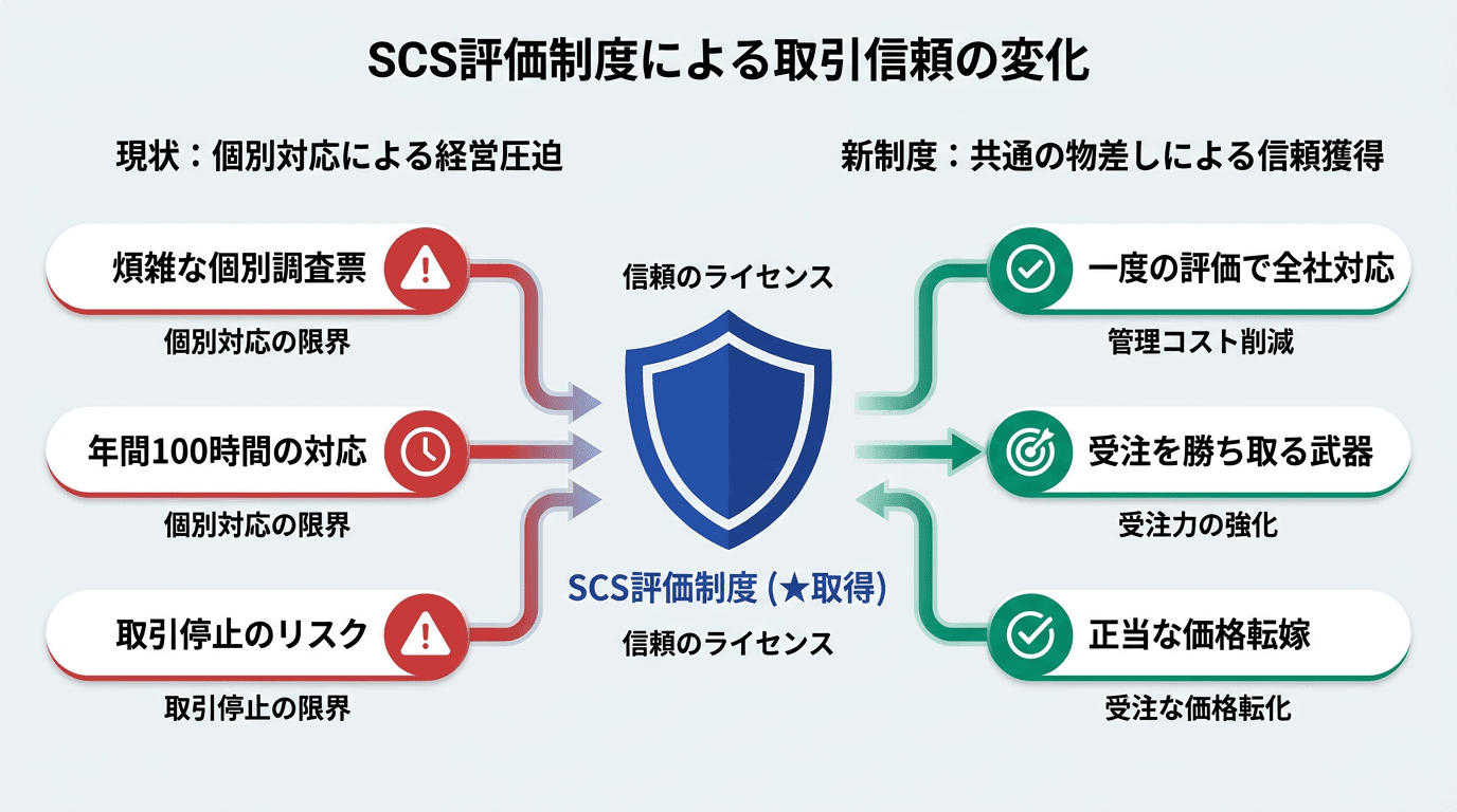 Featured image for blog post: 2026年開始「SCS評価制度」とは?中小企業が生き残るための新・取引条件. リスク管理・コンプライアンス related article thumbnail.
