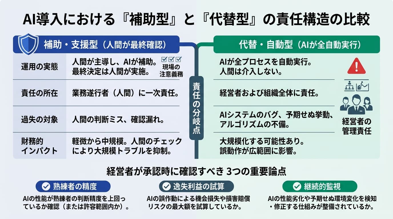 Featured image for blog post: AIが事故を起こしたら?経営者が負う『法的責任』の正体と回避する3つの基準. リスク管理・コンプライアンス related article thumbnail.