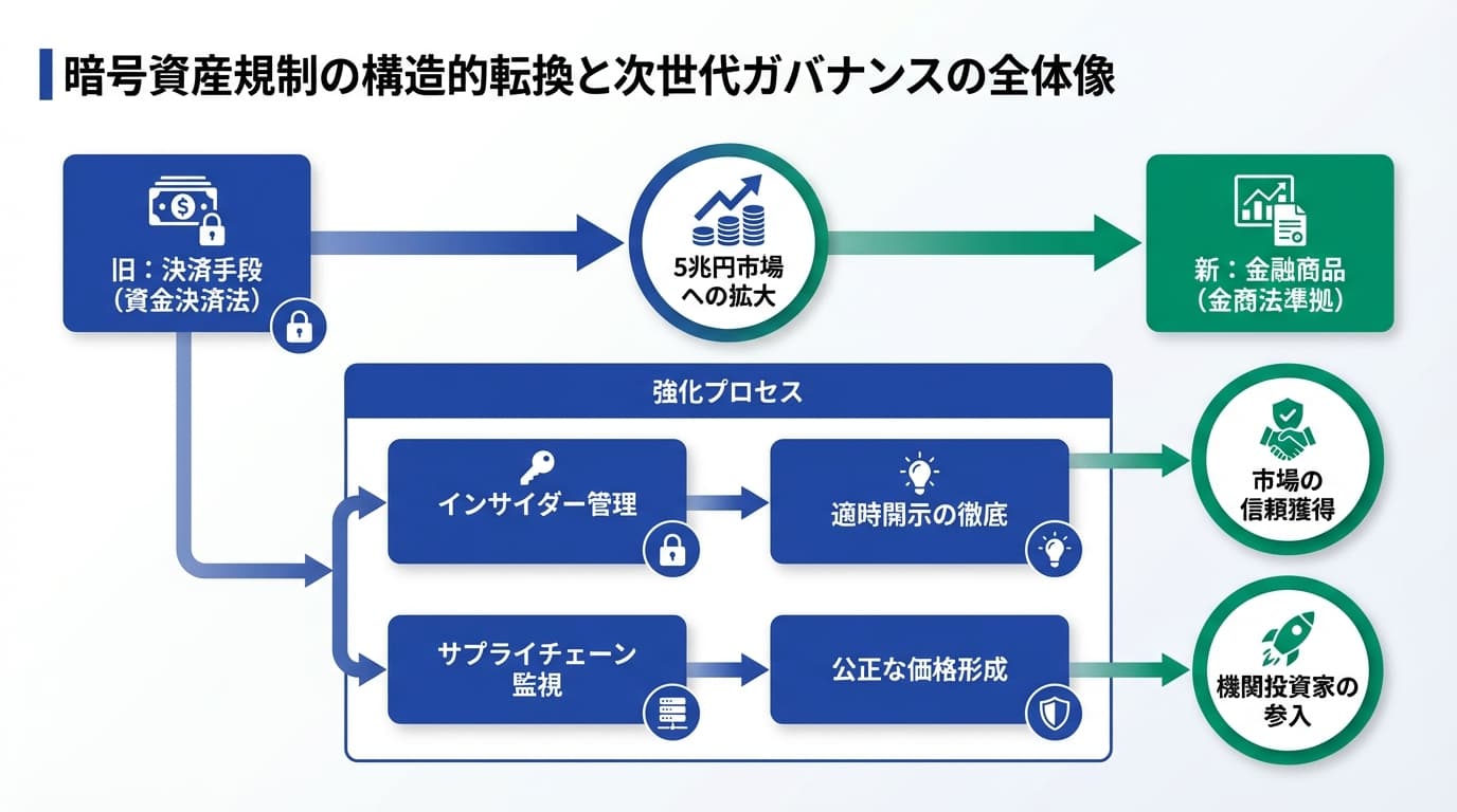Featured image for blog post: 暗号資産5兆円市場の法改正:金商法準拠とインサイダー規制が変えるWeb3経営の常識. リスク管理・コンプライアンス related article thumbnail.