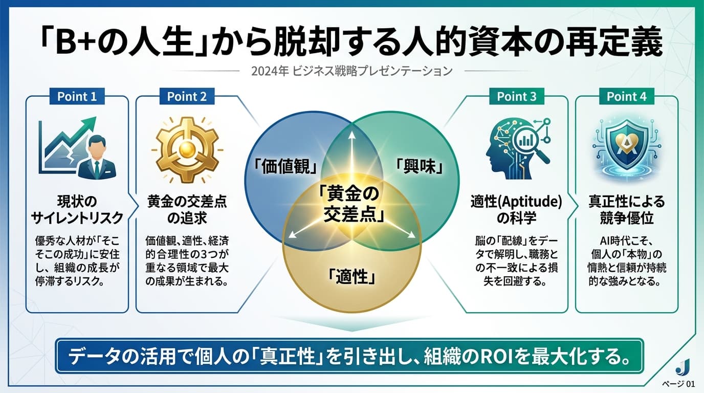 Featured image for blog post: 「B+の人生」を打破せよ:人的資本の価値を最大化する「適性」と「価値観」の再定義. 人事・労務 related article thumbnail.